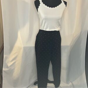 Women's pokedot black and white pant 77% rayon 20% nylon 3% spandex